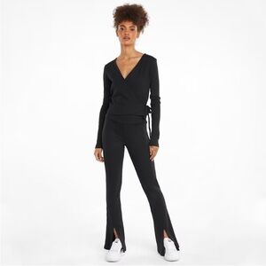 Puma Classics Black Ribbed Slit Wide Leg Pull on sweatpants  size Large NWOT